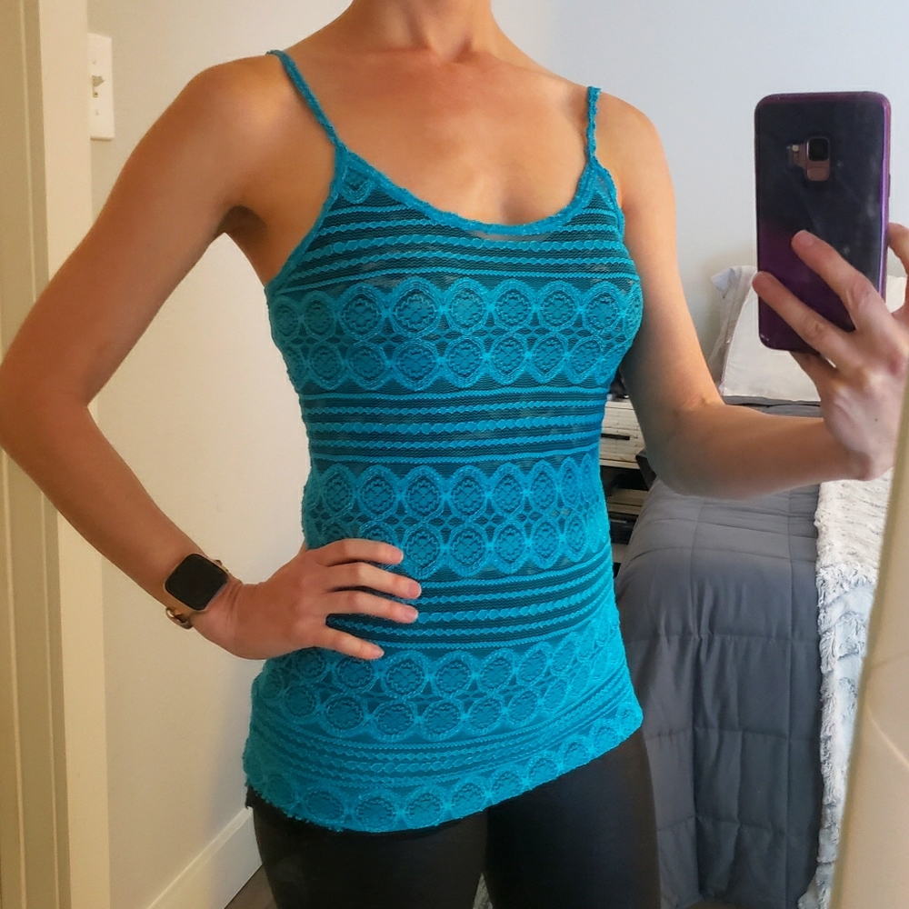 BKE Teal blue stretchy lace cami